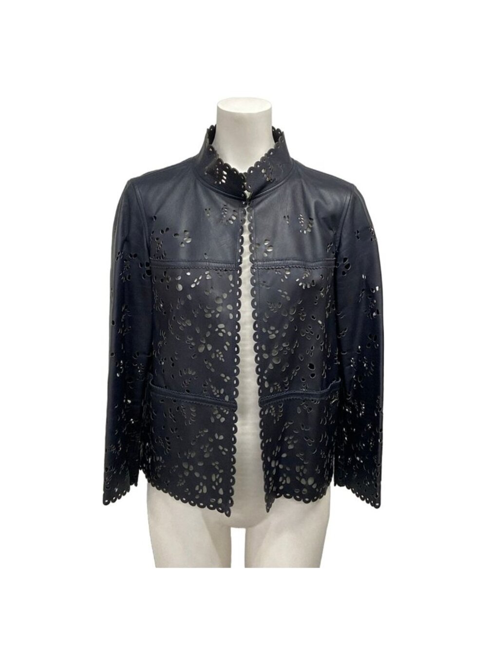 Chanel Jacket S Dark Navy Three Quarter Sleeve Lambskin Cutting